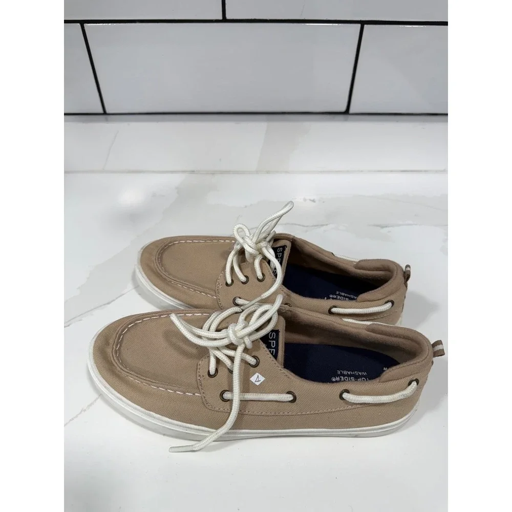 Sperry Top-Sider Washable Tan Canvas Boat Shoes Mens 5M Womens 6.5 Memory Foam